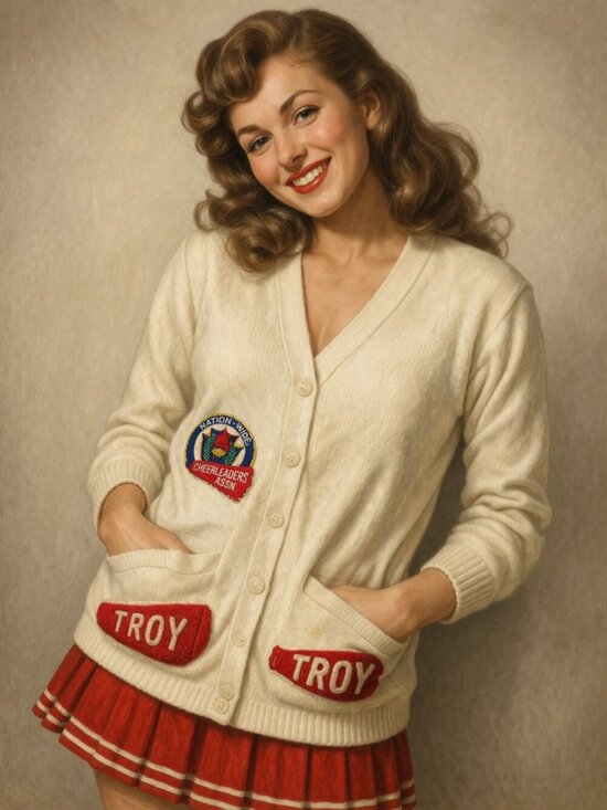 Escort Sweaters - RARE 1950s Troy Cheerleader Cardigan Coquette Letterman VTG S